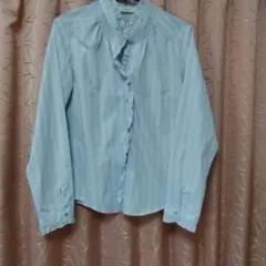 JETSETTER 水色 ストライプ フリル 長袖シャツ