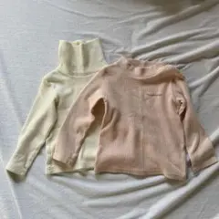 moujonjon リブ編みハイネックTシャツ 2枚セット 100 ピンク 白