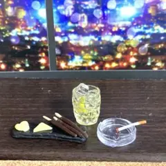 ミニチュア　ハイボール　灰皿　タバコ　つまみ　酒　ハンドメイド　おもちゃ