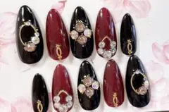 ネイルチップ　ブラック　ボルドー　量産型5
