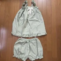 フリルリボン付きチェック柄　パジャマ　部屋着　スモーキーグリーンのサムネイル