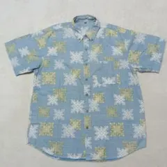 ボタンダウン シャツ 半袖　ライトブルー アロハシャツ