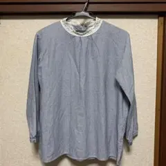 Samansa Mos2 ストライプレース襟シャツ