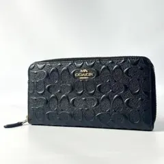 COACH コーチ 長財布 ラウンドファスナー シグネチャー ブラック　エンボス