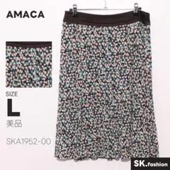 美品 AMACA スカート 膝丈　フレア　総柄　タック　サイドボタン　裏地付きのサムネイル
