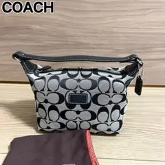 未使用/コーチ　アクセサリーポーチ　シグネチャー　ブラック　キャンバス　レザー