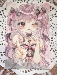 d*9様 オリジナル 手描き アナログ イラスト 色紙 原画 小悪魔 水彩画