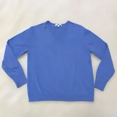 ユニクロ　Vネックコットンセーター　ブルー　XL