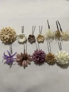 つまみ細工 ドライフラワー ピンクベージュ 紫 成人式 卒業式 前撮り 結婚式