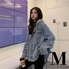 【M】デニムジャケット Gジャン フード付き オーバーサイズ　ストリート系