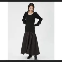 FRAY I.D ジャガードカーヴィースリーブニットワンピースBLK