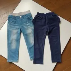 キッズ110cm 青色 ネイビーパンツ 長ズボン デニム2点セットのサムネイル