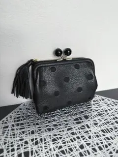 極美品】perche ペルケ 長財布 がま口 ドット レザー ブラック - メルカリ
