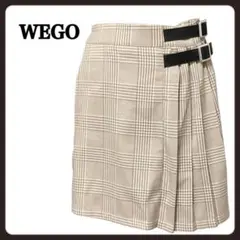 WEGO チェック柄プリーツスカート ベージュ フリーサイズ