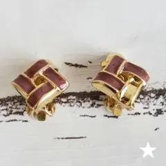 ひし形モチーフのゴールドイヤリング 昭和レトロ アンティーク ヴィンテージ