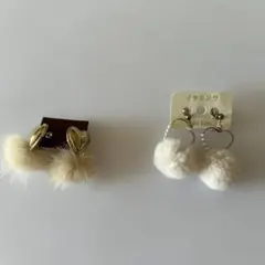 ハート型ファーイヤリング2個セット