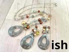 【A232】 ishマップジャスパー・グラスパールネックレス＆ピアス