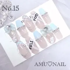 ネイルチップ　オーダー　イニシャル　水色　推し活　韓国　量産　ちゅるん　おなまえ