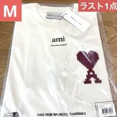 新品 AMI PARIS アミパリス ビッグハートロゴ Tシャツ M アイボリー
