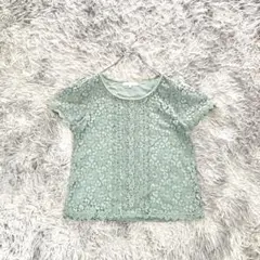 grove【M】ミントグリーン ビジュー 花柄レース トップス レディース 半袖