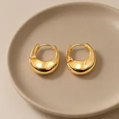 大人気 万能 チャンキーフープピアス サージカルステンレス ゴールド 18k