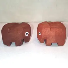 木製の象の置物 2個セット