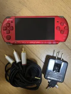 SONY PSP 3000 本体 レッド ケーブル　アダプター セット