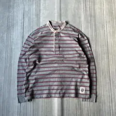 Eddie Bauer ヘンリーネック ボーダー カットソー ロンT グレー L