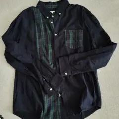 ダークブルーとグリーンの メンズチェック長袖シャツ　3L(2XL)