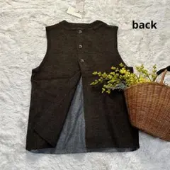 新品 ケーブル編みベスト ニットベスト 後ろ布帛 ブラック M〜L