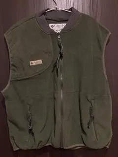 Columbia フリースベスト XL グリーン ジップアップ アウトドア