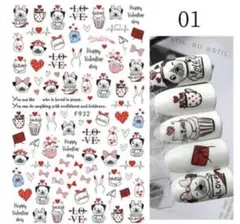 ネイルシール イヌ ネコ リボン 動物 ハートネイルステッカー ゴールド