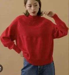 アーバンリサーチサニーレーベル　ケーブル求心ニットプルオーバー　レッド