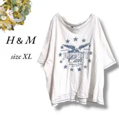 H&M 半袖Tシャツ XLサイズ アイボリー ビックプリント ゆったり