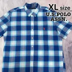 U.S.POLO ASSN.　半袖シャツ　XL　ブルー　チェック柄　USA古着