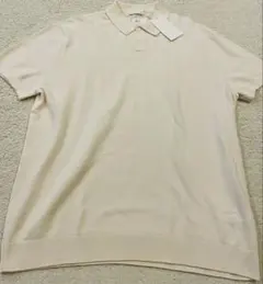 №965 新品ZARAベージュ鹿の子半袖ニットポロシャツXL