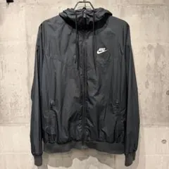 NIKE ナイキ ナイロンジャケット 黒 L フーディ 刺繍ロゴ スウッシュ