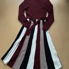 ドッキングニットロングストライプワンピース ベルト付き