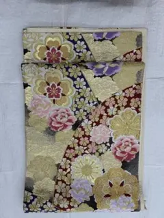伝統的な多色花柄袋帯　正絹
