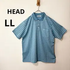美品 HEAD ヘッド メンズ LL 水色 ブルー ボーダー柄 ポロシャツ　半袖のサムネイル