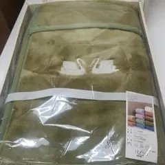 アクリル毛布 スワン刺繍 グリーン系 140x200