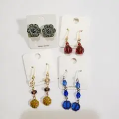 ピアス4点セット　チェコビーズ　樹脂ピアスフック　ハンドメイド