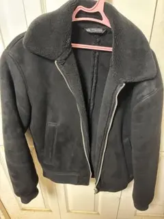 ZARA メンズ　US Mサイズ黒 スエード ボア襟ジャケット