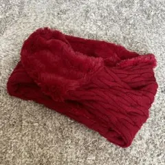 スヌード　ファー　ニット　赤