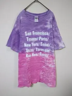 ギルダン　Tシャツ　メンズL　タイダイ柄　紫色　ピンク色　プリント　綿100％