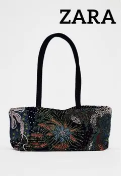 ZARA ビーズ ショルダーバッグ フラワー 花柄トートバッグ tote bag