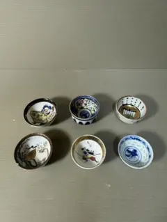 2496 まとめ売り　九谷焼　猪口　6客　時代物