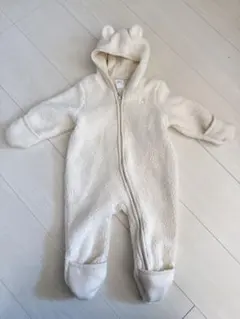 【美品】baby GAPフード付きくま耳ボアロンパース 3-6ヶ月60サイズ白