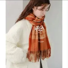 新品♦超激安♦✨Kastane／カスタネ✨♦チェックラージ　マフラー♦オレンジ系