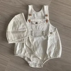 アイボリー ロンパース・カバーオール 73サイズ 帽子付き